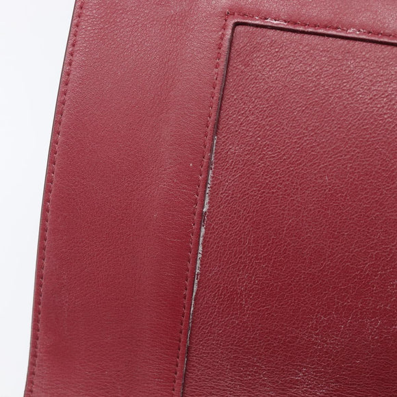 CELINE flame Shoulder Bag Leather Beige Wine Red Auth bs37453