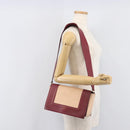 CELINE flame Shoulder Bag Leather Beige Wine Red Auth bs37453-27