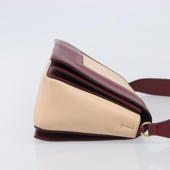 CELINE flame Shoulder Bag Leather Beige Wine Red Auth bs37453