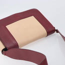CELINE flame Shoulder Bag Leather Beige Wine Red Auth bs37453-6