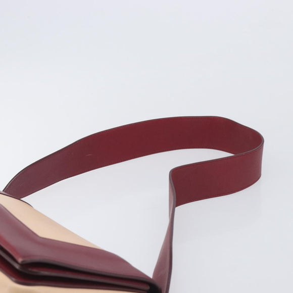 CELINE flame Shoulder Bag Leather Beige Wine Red Auth bs37453