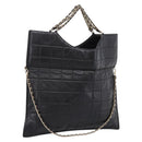 CHANEL Choco Bar Chain Hand Bag Lamb Skin 2way Black Gold CC Auth bs37454-1