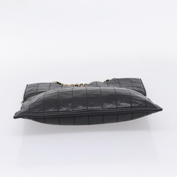 CHANEL Choco Bar Chain Hand Bag Lamb Skin 2way Black Gold CC Auth bs37454