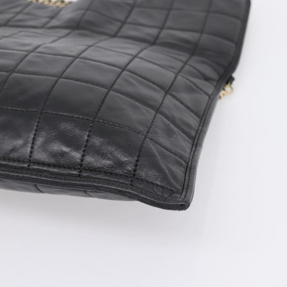CHANEL Choco Bar Chain Hand Bag Lamb Skin 2way Black Gold CC Auth bs37454
