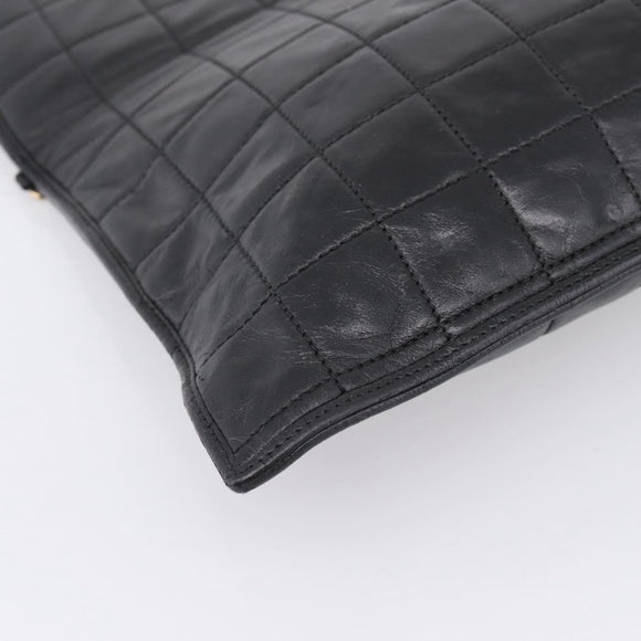 CHANEL Choco Bar Chain Hand Bag Lamb Skin 2way Black Gold CC Auth bs37454