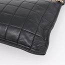 CHANEL Choco Bar Chain Hand Bag Lamb Skin 2way Black Gold CC Auth bs37454-14