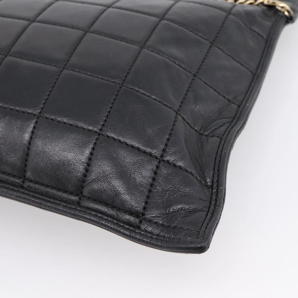 CHANEL Choco Bar Chain Hand Bag Lamb Skin 2way Black Gold CC Auth bs37454