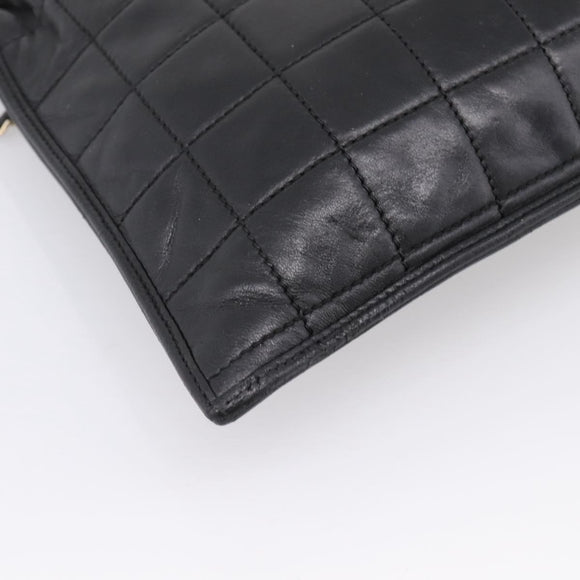 CHANEL Choco Bar Chain Hand Bag Lamb Skin 2way Black Gold CC Auth bs37454
