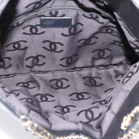 CHANEL Choco Bar Chain Hand Bag Lamb Skin 2way Black Gold CC Auth bs37454