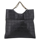 CHANEL Choco Bar Chain Hand Bag Lamb Skin 2way Black Gold CC Auth bs37454-2