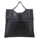 CHANEL Choco Bar Chain Hand Bag Lamb Skin 2way Black Gold CC Auth bs37454-3