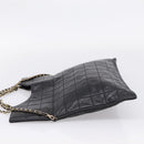 CHANEL Choco Bar Chain Hand Bag Lamb Skin 2way Black Gold CC Auth bs37454-4