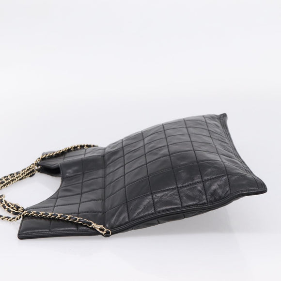 CHANEL Choco Bar Chain Hand Bag Lamb Skin 2way Black Gold CC Auth bs37454