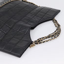 CHANEL Choco Bar Chain Hand Bag Lamb Skin 2way Black Gold CC Auth bs37454-6