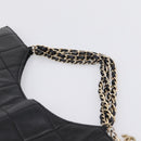 CHANEL Choco Bar Chain Hand Bag Lamb Skin 2way Black Gold CC Auth bs37454-8
