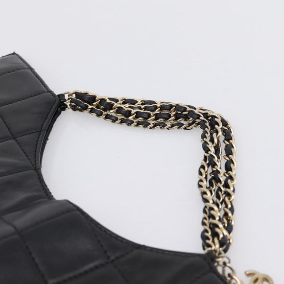 CHANEL Choco Bar Chain Hand Bag Lamb Skin 2way Black Gold CC Auth bs37454