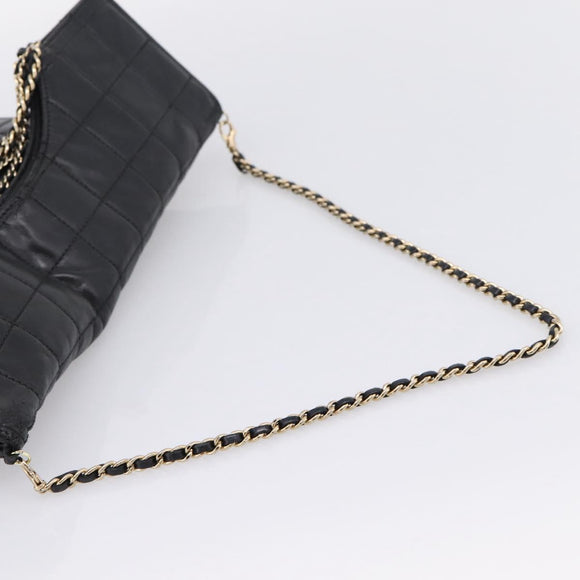 CHANEL Choco Bar Chain Hand Bag Lamb Skin 2way Black Gold CC Auth bs37454