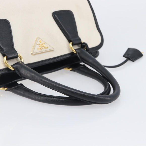 PRADA Hand Bag Safiano Leather White Gold Auth bs37455A