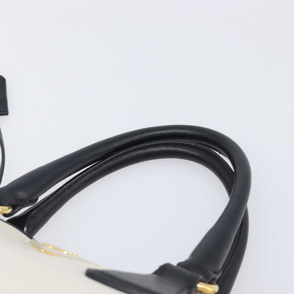 PRADA Hand Bag Safiano Leather White Gold Auth bs37455A