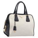 PRADA Hand Bag Safiano Leather White Gold Auth bs37455A-1