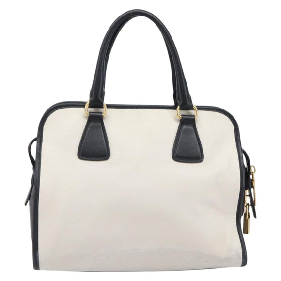 PRADA Hand Bag Safiano Leather White Gold Auth bs37455A