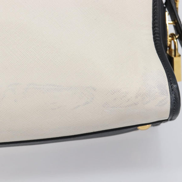 PRADA Hand Bag Safiano Leather White Gold Auth bs37455A