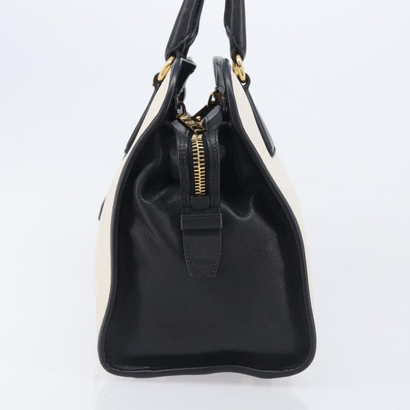 PRADA Hand Bag Safiano Leather White Gold Auth bs37455A