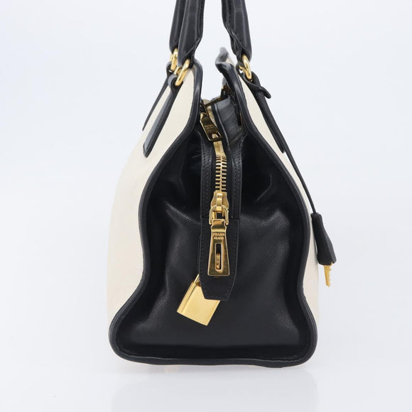 PRADA Hand Bag Safiano Leather White Gold Auth bs37455A