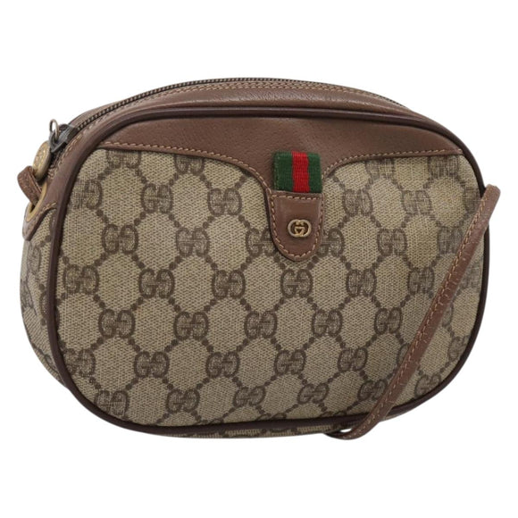 GUCCI GG Supreme Web Sherry Line Bag PVC Beige Gold 007 754 6112 Auth bs37457