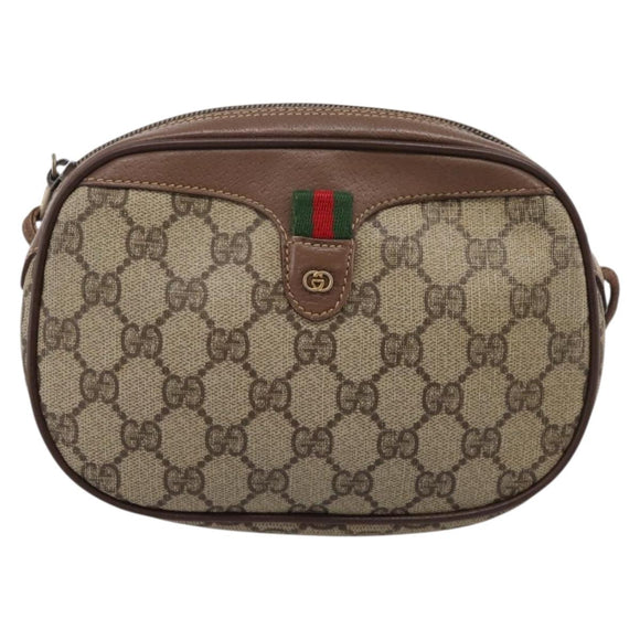 GUCCI GG Supreme Web Sherry Line Bag PVC Beige Gold 007 754 6112 Auth bs37457