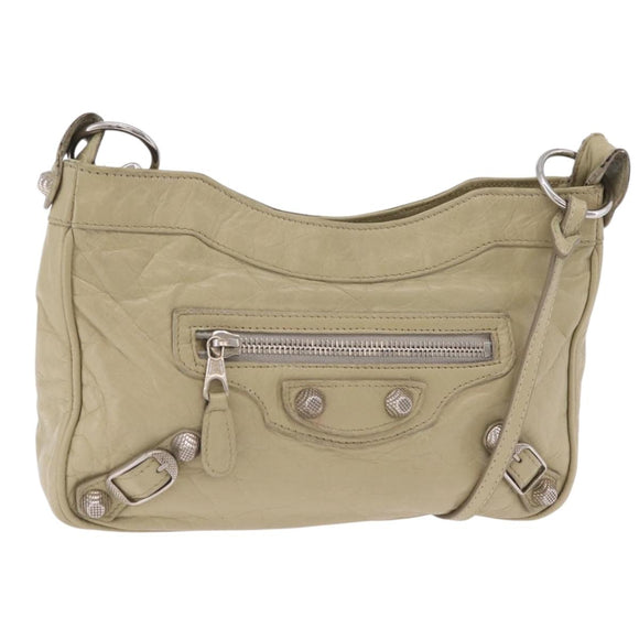 Balenciaga Giant City Shoulder Bag Leather Beige Silver 230640 Auth bs37458