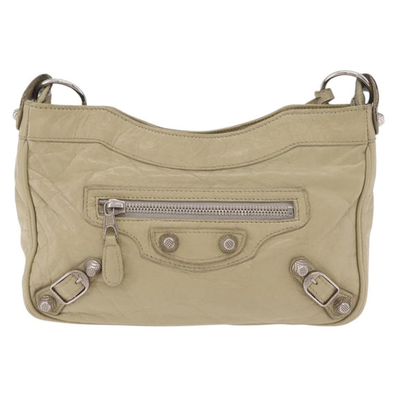 Balenciaga Giant City Shoulder Bag Leather Beige Silver 230640 Auth bs37458