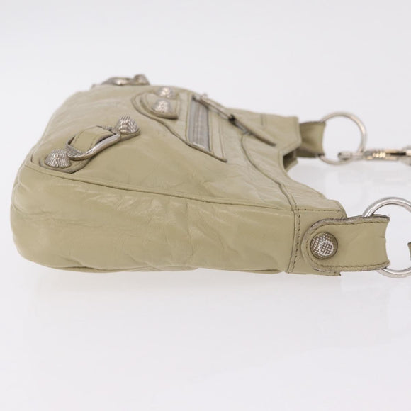 Balenciaga Giant City Shoulder Bag Leather Beige Silver 230640 Auth bs37458