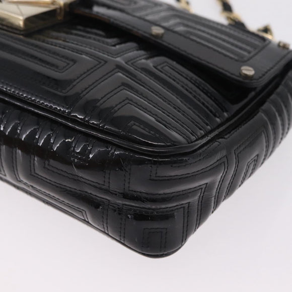 Gianni Versace Chain Shoulder Bag Patent Leather Black Gold Auth bs37461