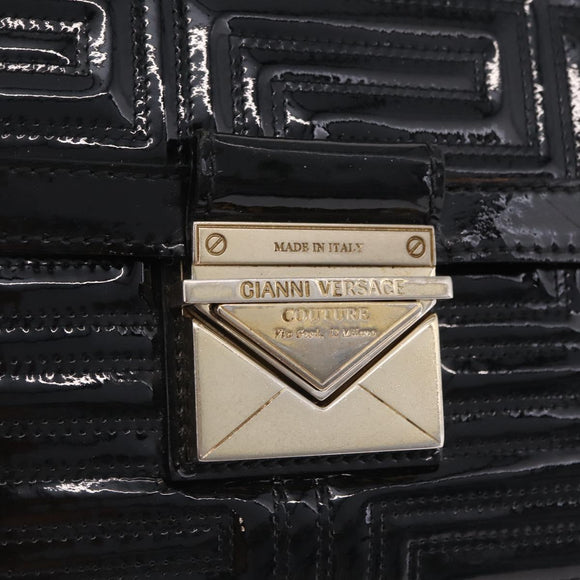 Gianni Versace Chain Shoulder Bag Patent Leather Black Gold Auth bs37461