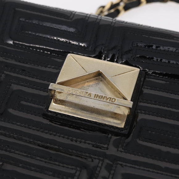 Gianni Versace Chain Shoulder Bag Patent Leather Black Gold Auth bs37461