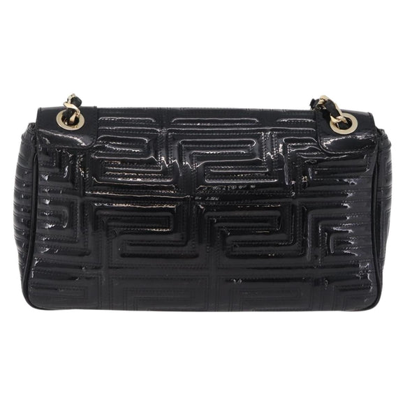 Gianni Versace Chain Shoulder Bag Patent Leather Black Gold Auth bs37461