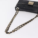 Gianni Versace Chain Shoulder Bag Patent Leather Black Gold Auth bs37461-7