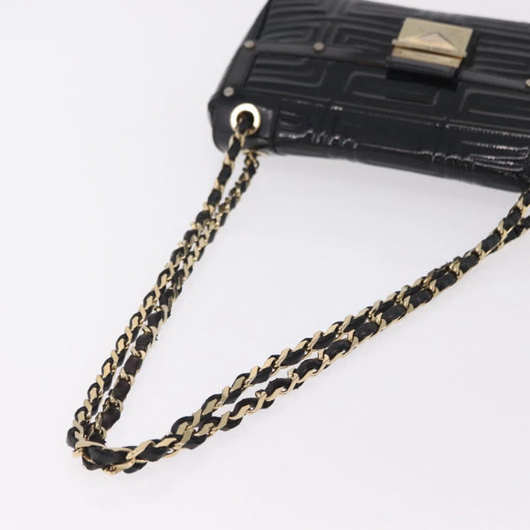 Gianni Versace Chain Shoulder Bag Patent Leather Black Gold Auth bs37461