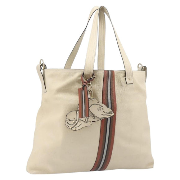 Valentino Tote Bag Leather Ivory Gold Auth bs37466