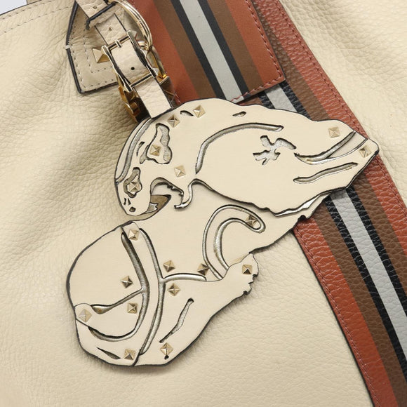 Valentino Tote Bag Leather Ivory Gold Auth bs37466
