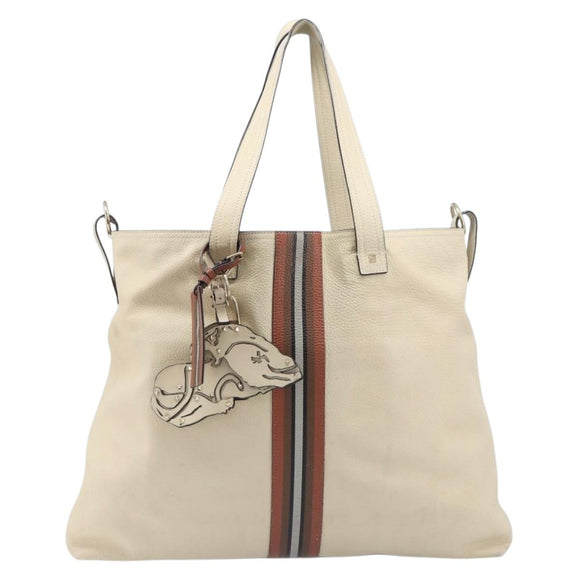 Valentino Tote Bag Leather Ivory Gold Auth bs37466