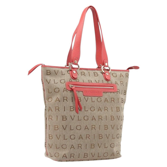 BVLGARI Tote Bag Canvas Beige Gold Auth bs37467A