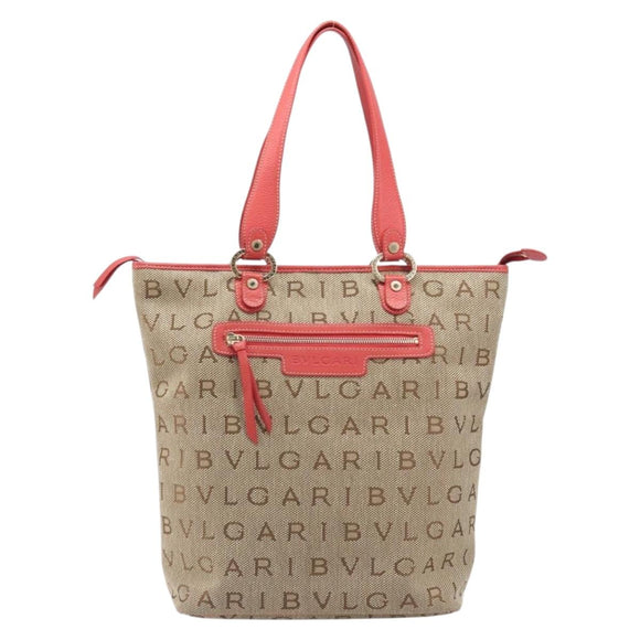 BVLGARI Tote Bag Canvas Beige Gold Auth bs37467A
