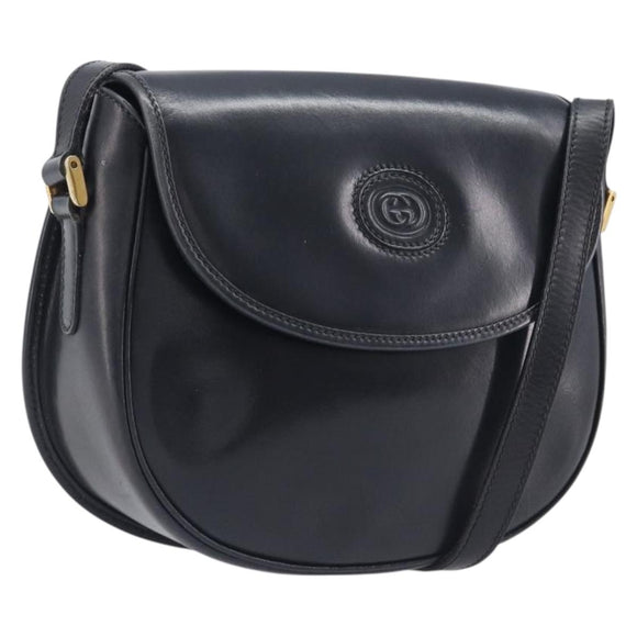 GUCCI Shoulder Bag Leather Black Gold 007 261 0074 Auth bs37471