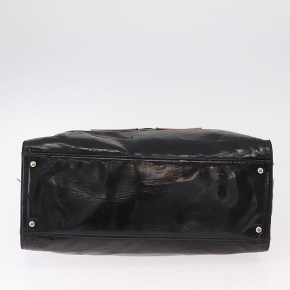 CHANEL Matelasse Chain Shoulder Bag Patent Leather Black Silver CC Auth bs37473