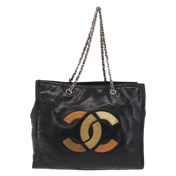 CHANEL Matelasse Chain Shoulder Bag Patent Leather Black Silver CC Auth bs37473