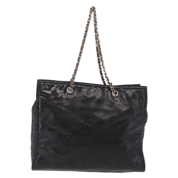 CHANEL Matelasse Chain Shoulder Bag Patent Leather Black Silver CC Auth bs37473