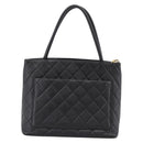 CHANEL Standard Tote Bag Caviar Skin Black Gold CC Auth bs37474-2