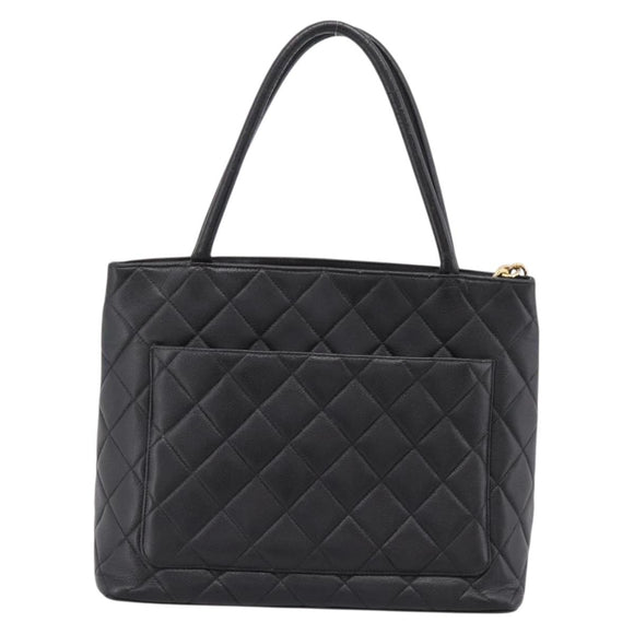 CHANEL Standard Tote Bag Caviar Skin Black Gold CC Auth bs37474